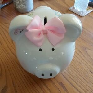 Cherish Ceramic Piggy Bank with Floral Accents